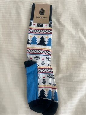 Samsara White, Blue & Navy Patterned Crew Socks
